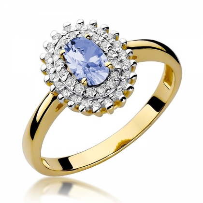 Zaręczynowy pierścionek z Tanzanitem 0,40ct i Brylantami ze złota próby 585